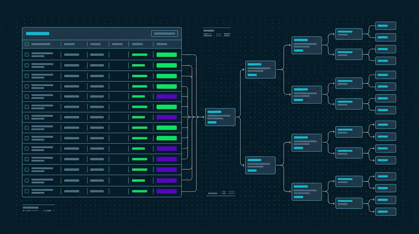 Google ad manager tools for bulk campaign building: spreadsheet rows turning into a campaign tree