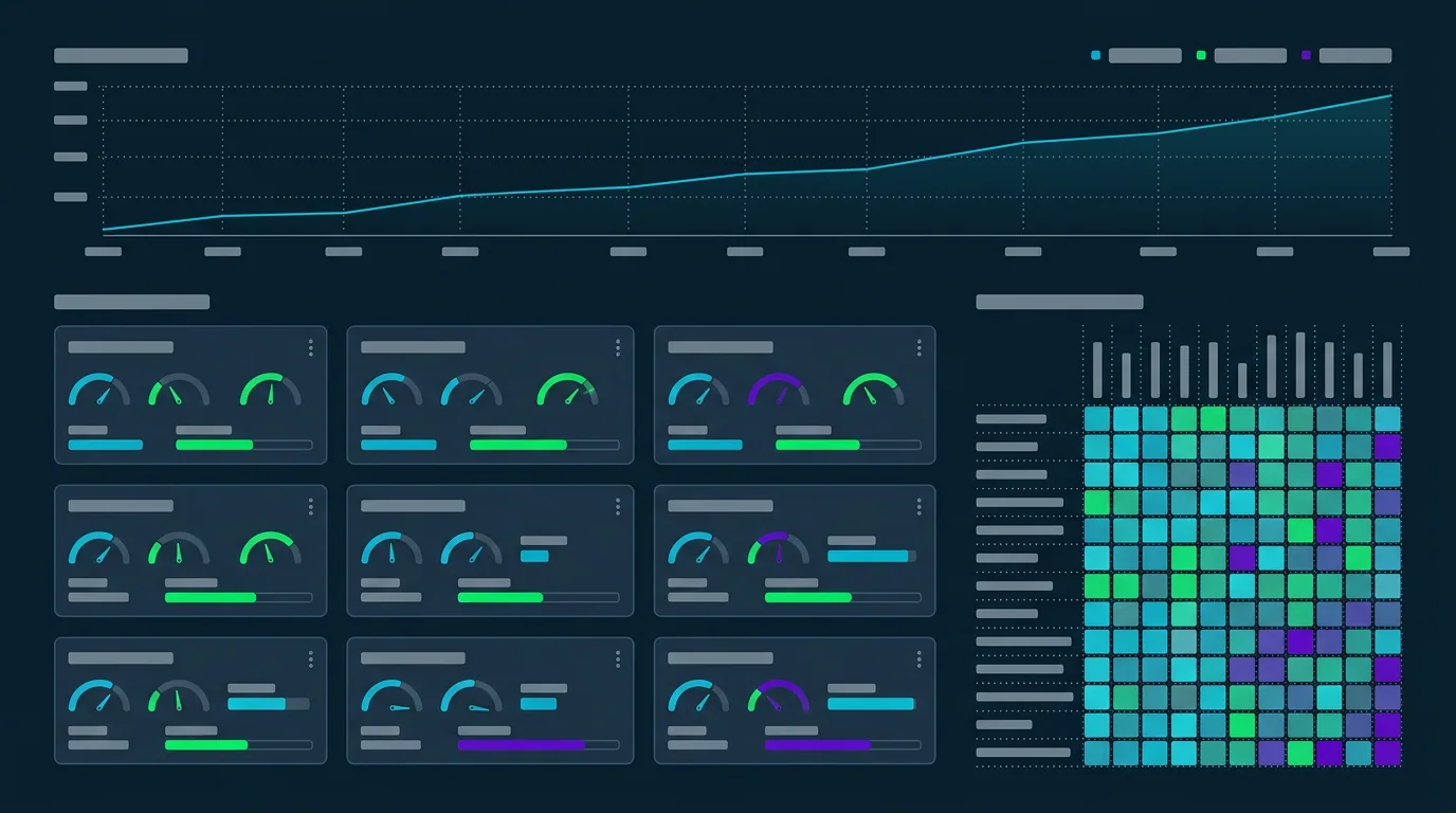 Google ad manager tools console overview with campaign rows, bid gauges and budget pacing bars